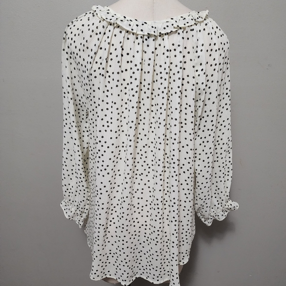 Chaps white polka dot ruffle semi sheer chiffon blouse size large - Picture 5 of 8